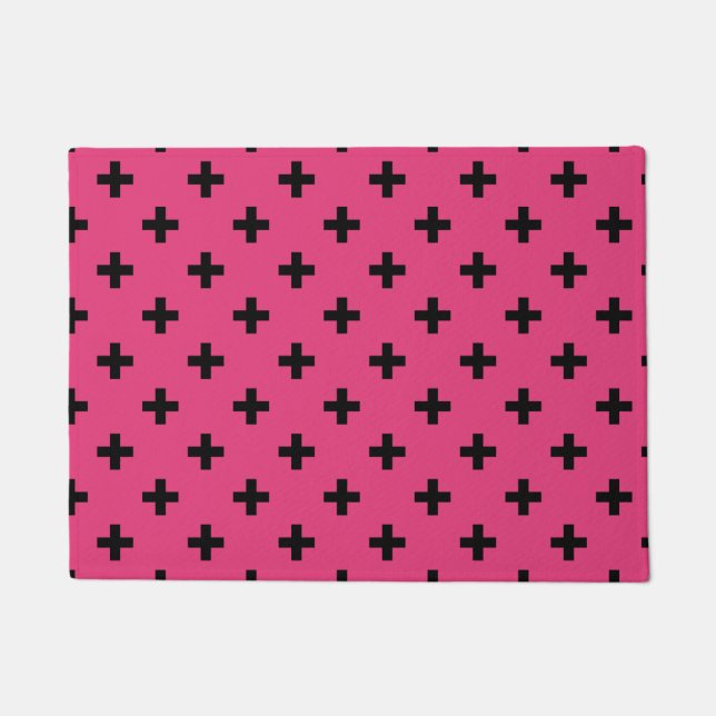 Paillasson Polka noire croise sur fuchsia (Devant)