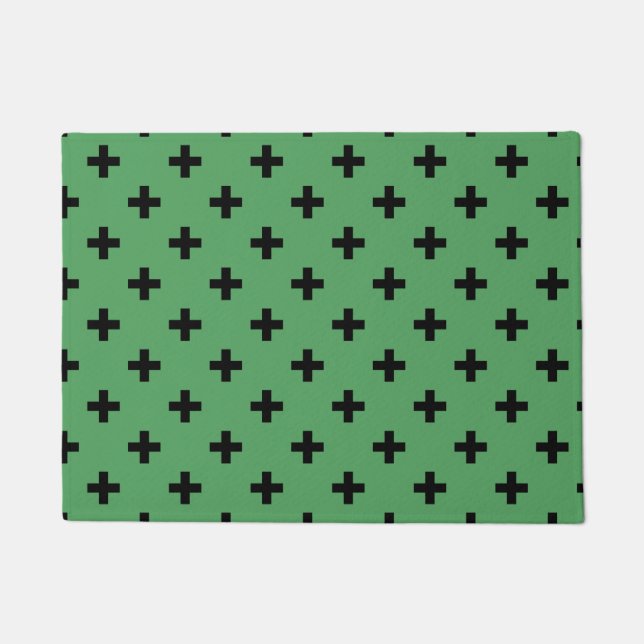 Paillasson Polka noire croise sur vert (Devant)