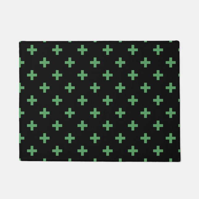 Paillasson Polka verte croise sur noir (Devant)