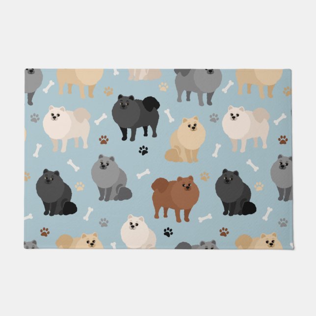 Paillasson Pomeranian Paw-prints and Dog Bones (Devant)