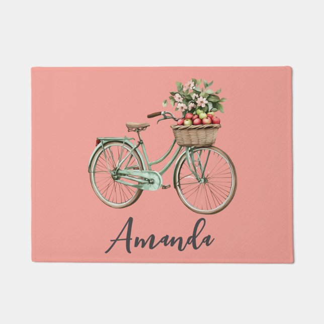 Paillasson Pommes vertes à bicyclette de printemps rose (Devant)