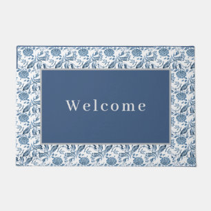 Paillasson Porte bleu gris floral