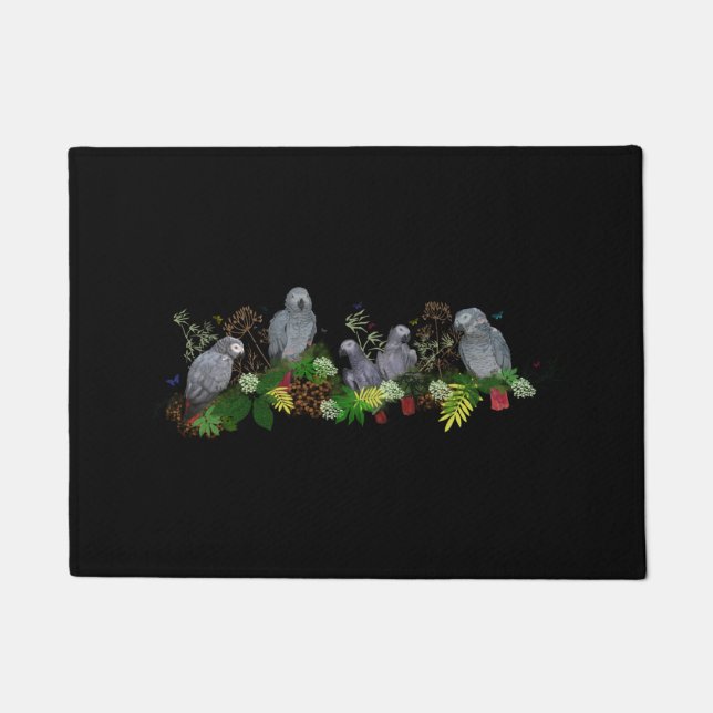 Paillasson Porte de la fête du perroquet gris africain (noir) (Devant)