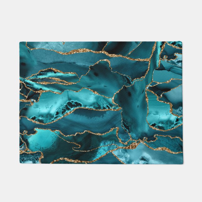 Paillasson Porte de Parties scintillant bleue et or (Devant)