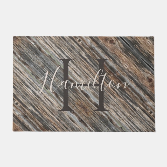 Paillasson Porte en bois gris et bronze Mat HAMbWG (Devant)