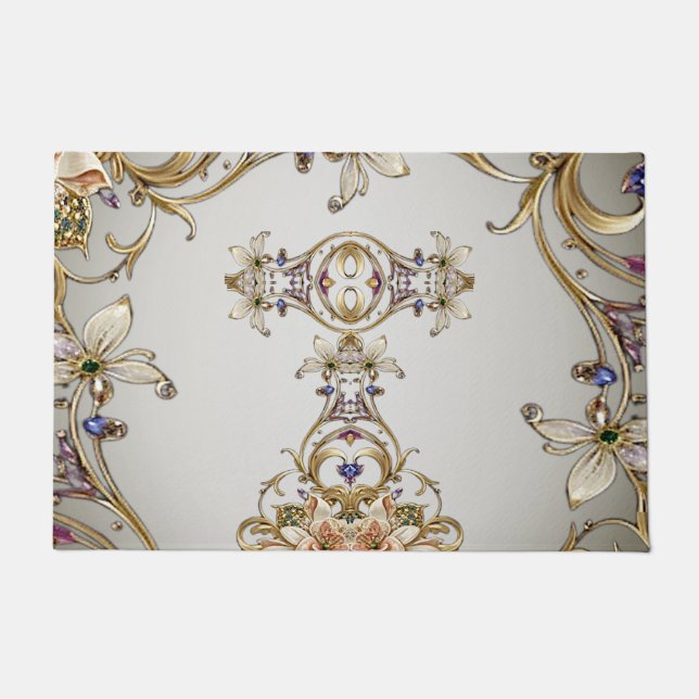 Paillasson Porte Florale Or Blanc (Devant)