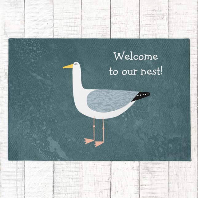 Paillasson Porte marine de mouette (Fun seagull bird custom text coastal doormat)