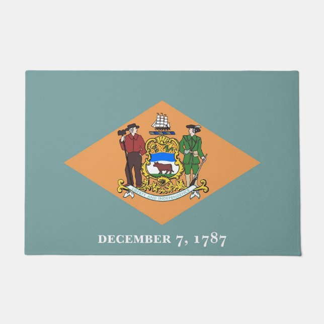 Paillasson Porte Mat avec Drapeau de l'Etat du Delaware, USA (Devant)
