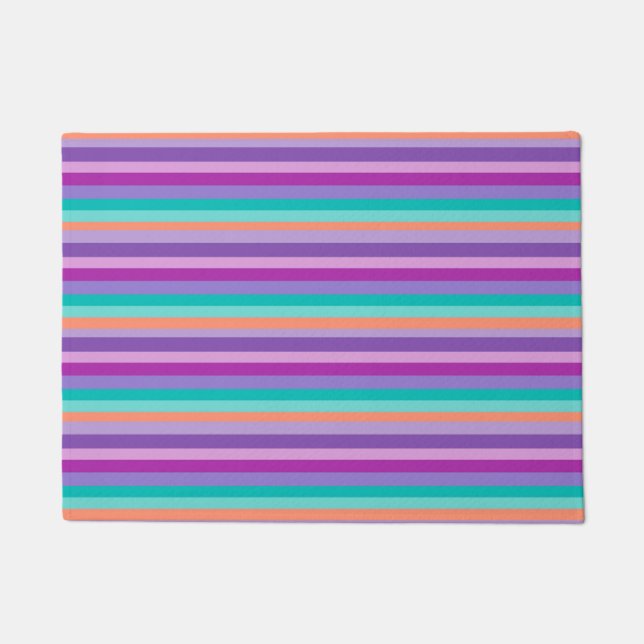 Paillasson Porte Mat de lignes violet, rose et bleu (Devant)