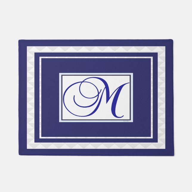 Paillasson Porte Mat Initial M Monogramme Bleu Blanc (Devant)
