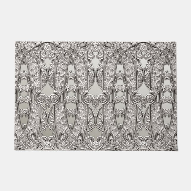 Paillasson Porte moderne ornée d'argent (Devant)