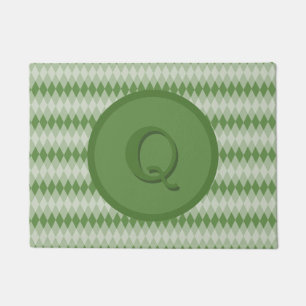 Paillasson Porte - Motif Jacquard en vert avec monogramme
