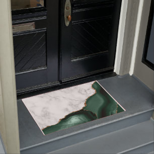 Paillasson Porte verte Marbre blanc émeraude dorée