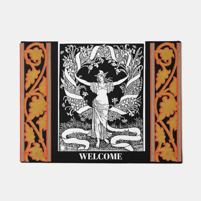 Paillasson Porte vintage en couronne de fleurs (Devant)