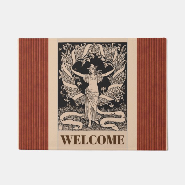 Paillasson Porte vintage en couronne de fleurs (Devant)