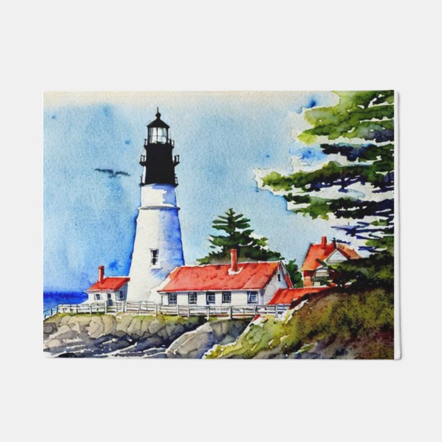 Paillasson Portland Head Light Maine Watercolor (Devant)