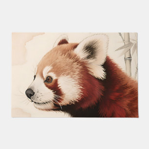 Paillasson Portrait aquarelle du panda roux et du bambou
