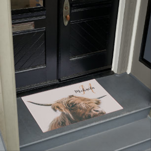 Paillasson Portrait de vache Highland nom personnalisé monogr