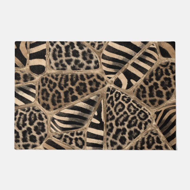 Paillasson Poster de animal - Leopard et Zebra - or pastel (Devant)