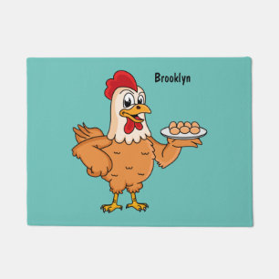 Paillasson Poulet avec oeufs sur plaque de dessin animé