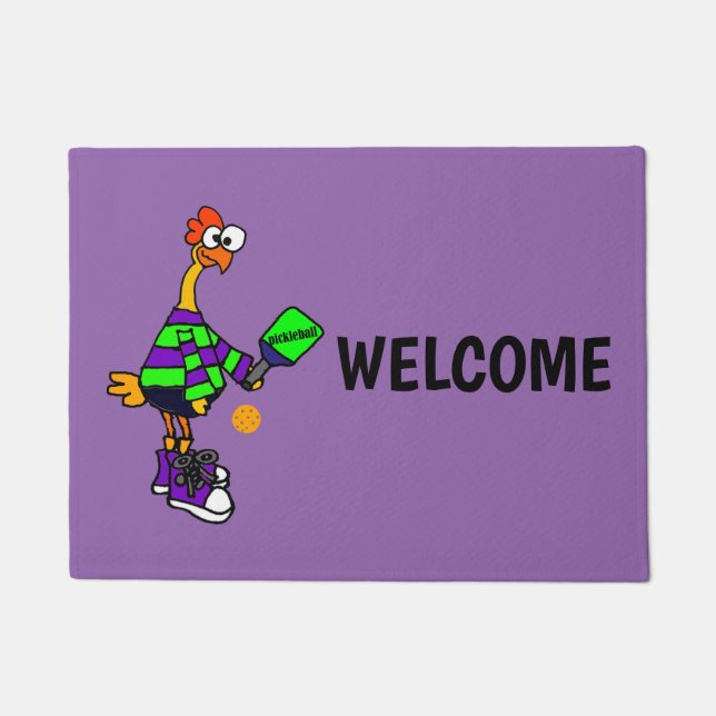 Paillasson Poulet en caoutchouc drôle jouant Pickleball (Devant)