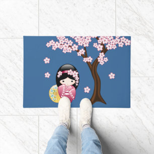Paillasson Poupée Kokeshi Printemps - Cute Geisha Japonaise s