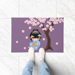 Paillasson Poupée Maiko Kokeshi - Blue Kimono Geisha Girl