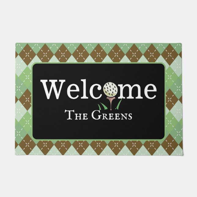 Paillasson Preppy Green et Jacquard Brown Golf Welcome Entrée (Devant)