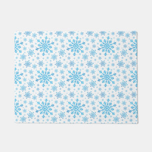Paillasson Pretty Blue Christmas Snowflakes sur Winter White