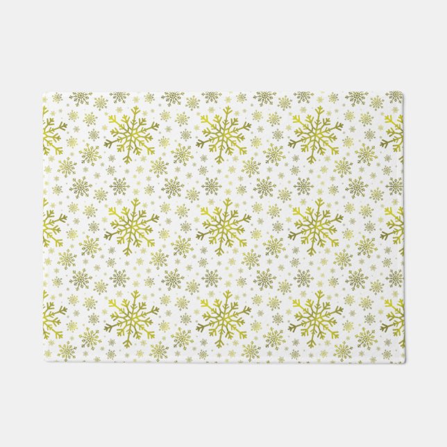 Paillasson Pretty Gold Noël Snowflakes sur Winter White (Devant)