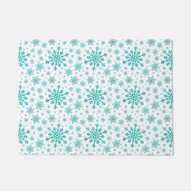 Paillasson Pretty Green Christmas Snowflakes on Winter White (Devant)
