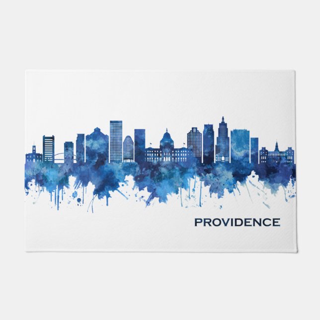 Paillasson Providence Rhode Island Skyline Blue (Devant)
