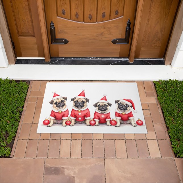 Paillasson Pug Christmas Dress Santa Hat (De plein air)