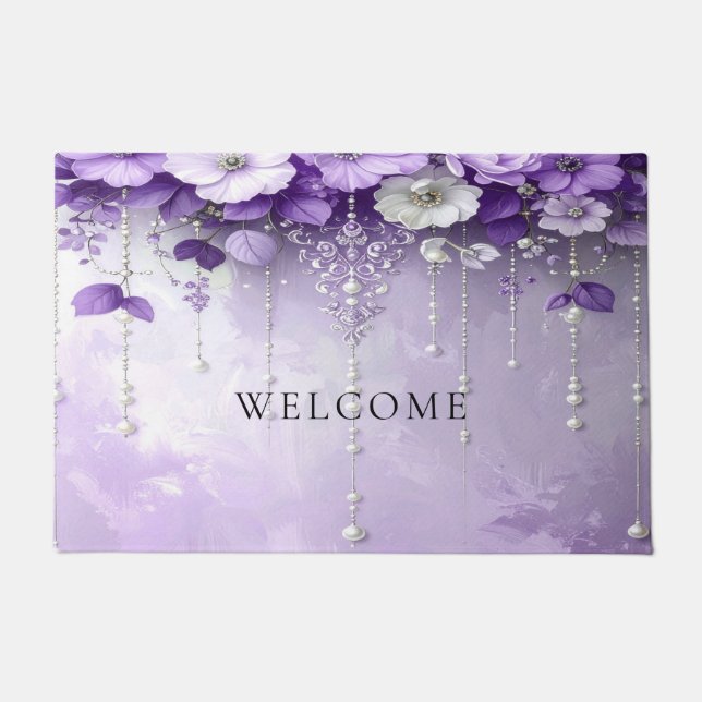 Paillasson Purple Flowers with Dangling Pearls Doormat (Devant)