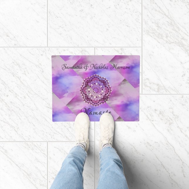 Paillasson Purple Mandala Monogramme Namaste Élégant (Intérieur)