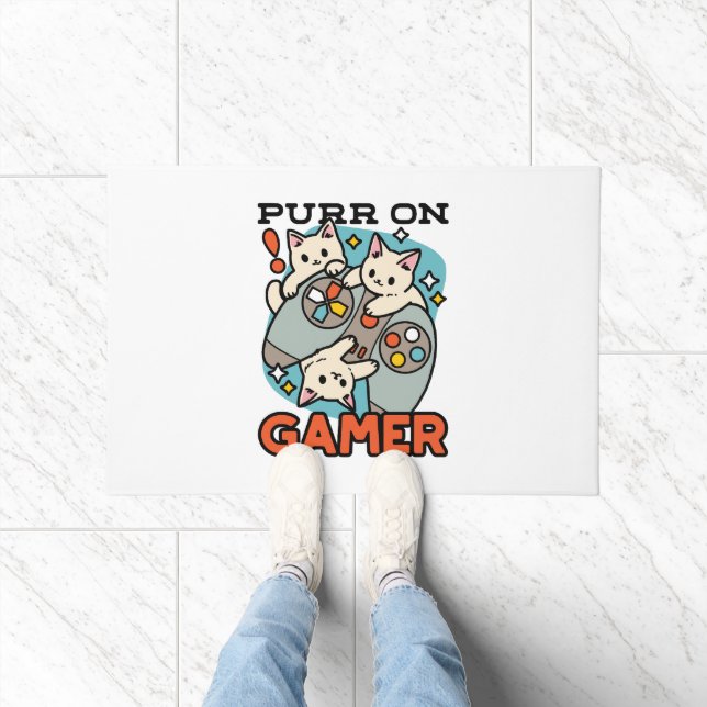 Paillasson Purr On Gamer - Conception De Jeu De Chat Cute (Intérieur)