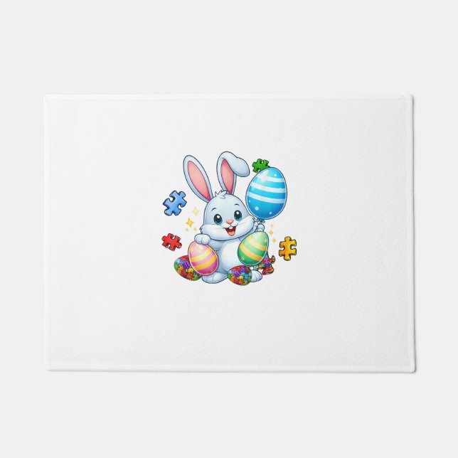 Paillasson Puzzle drôle de sensibilisation à l'autisme Lapin  (Devant)