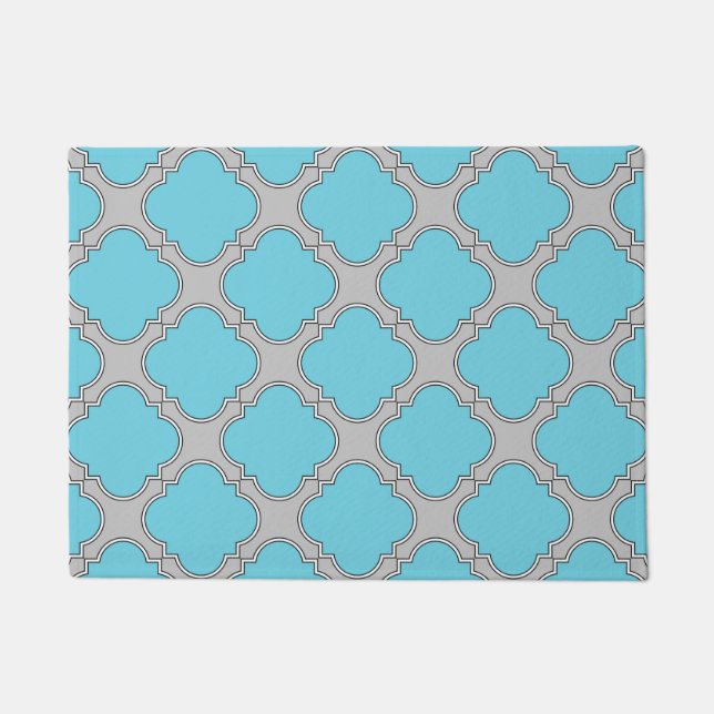 Paillasson Quatrefoil bleu et gris (Devant)