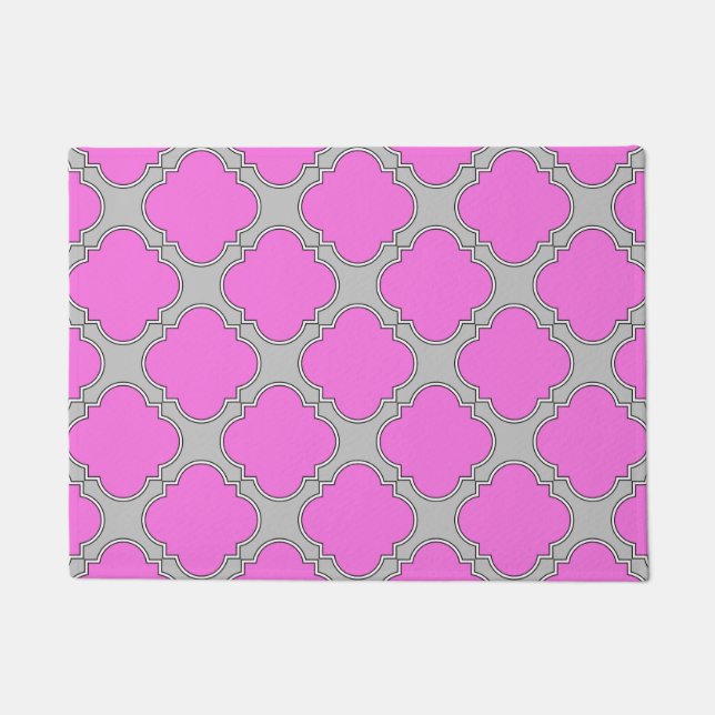 Paillasson Quatrefoil rose et gris (Devant)