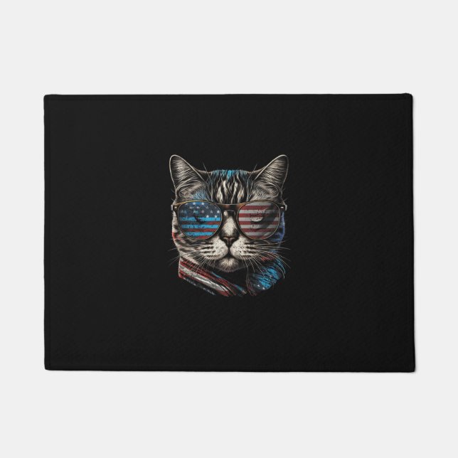Paillasson Quatrième 4 juillet Chat Drapeau Américain Amériqu (Devant)
