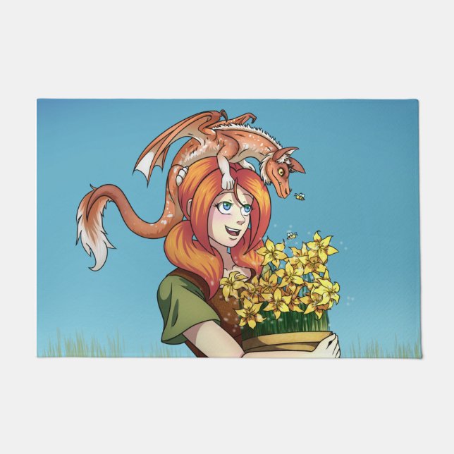 Paillasson Rassembler les fleurs avec un dragon (Devant)