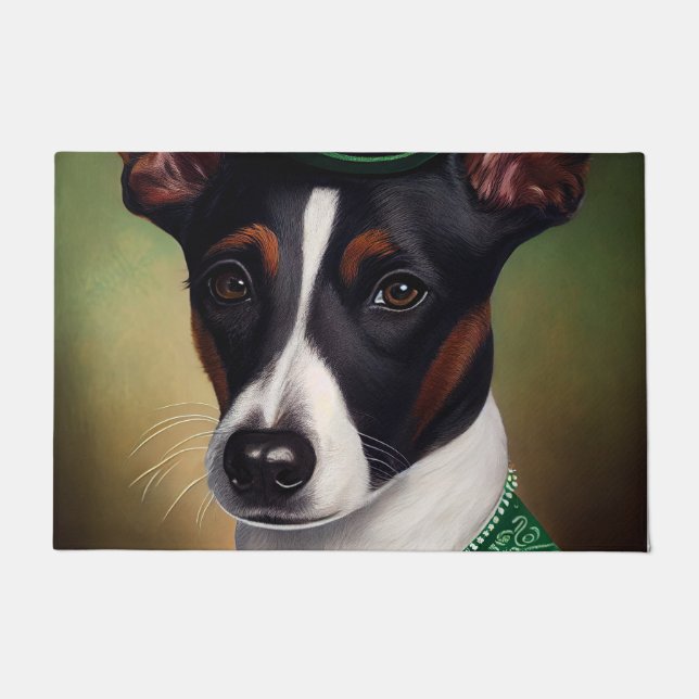 Paillasson Rat Terrier Chien en robe de fête St. Patrick (Devant)