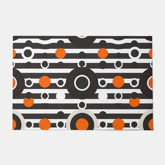 Paillasson Rayure Cercle Rétro Orange Noir (Devant)