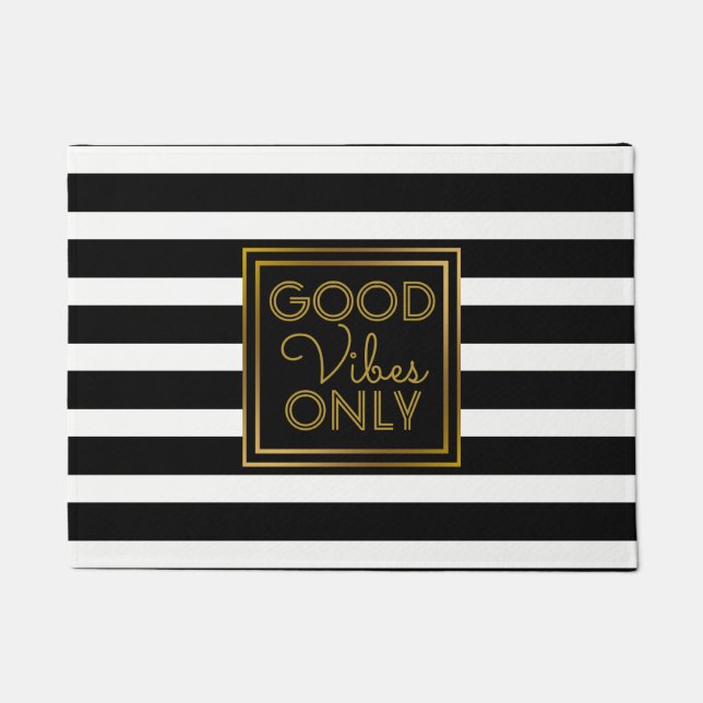 Paillasson Rayure noire et blanche moderne d'or de Good Vibes (Devant)