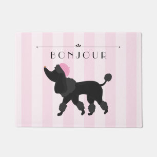 Paillasson Rayure rose chic de Paris avec le caniche françai
