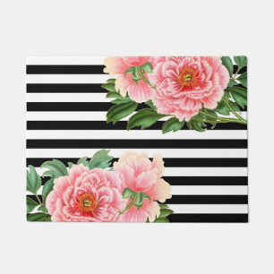 Paillasson rayures noires de pivoines