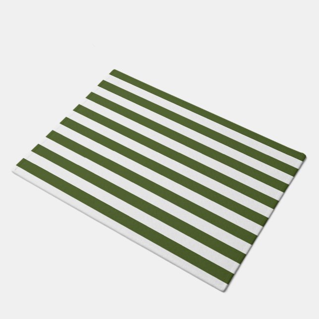 Paillasson Rayures vert mousse foncé et blanc (Incliné)