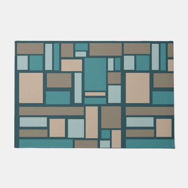 Paillasson Rectangles Motif Turquoise et or du milieu du sièc (Devant)