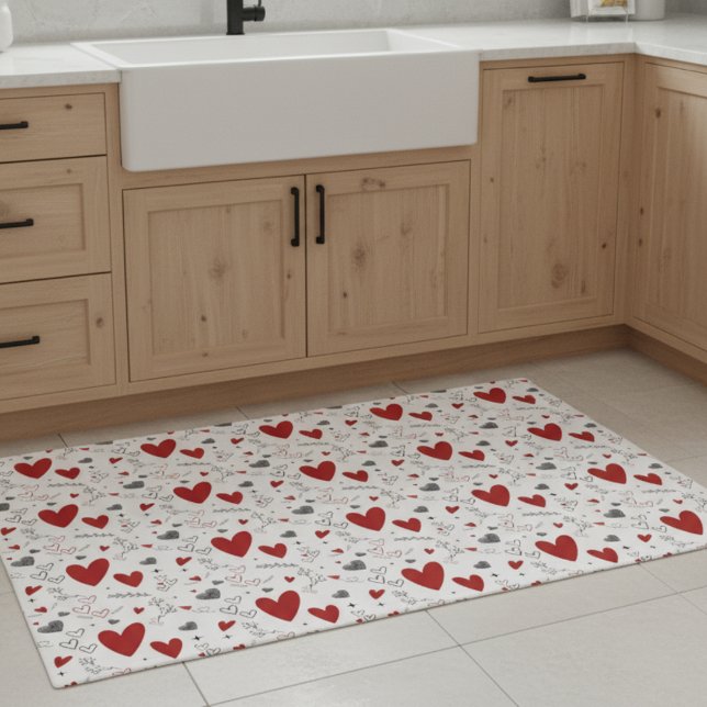 Paillasson Red and Black Doodle Hearts Love  (fun red and black hearts doodles hand drawn love valentines february rug doormat)