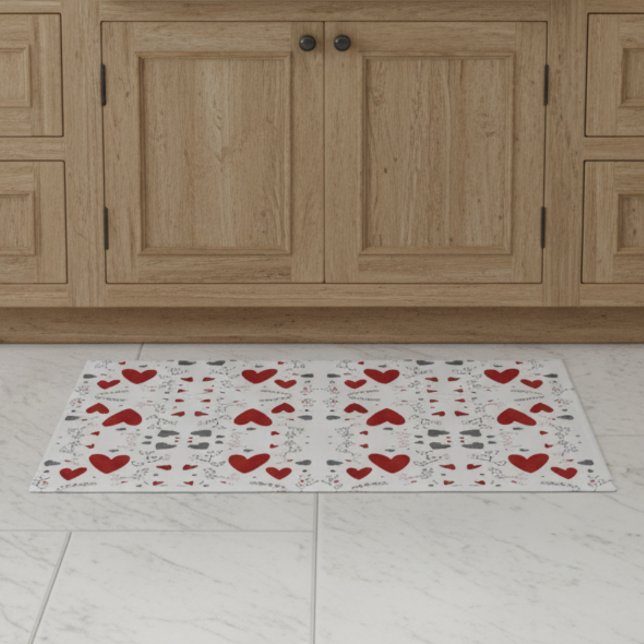 Paillasson Red and Black Retro Hand Drawn Hearts Love  (fun red and black hearts doodles hand drawn love valentines theme rug doormat)